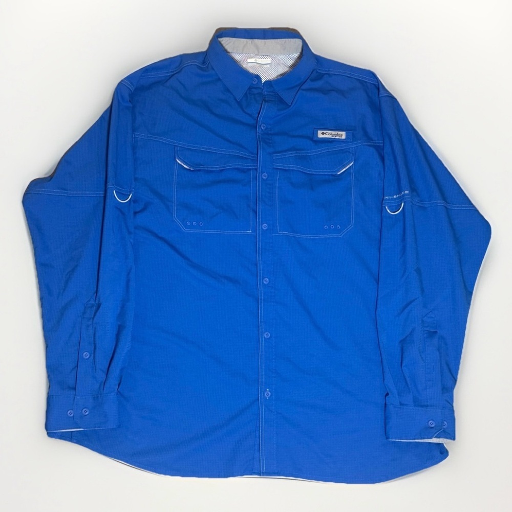 Columbia Shirt Men XL Adult Blue Button Down PFG Ripstop Fishing Omni Shade